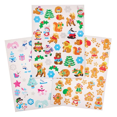 Baker Ross FX740 Christmas Mini Party Sticker Sheets - Pack of 12, Christmas Party Bag Filler and Stocking Filler