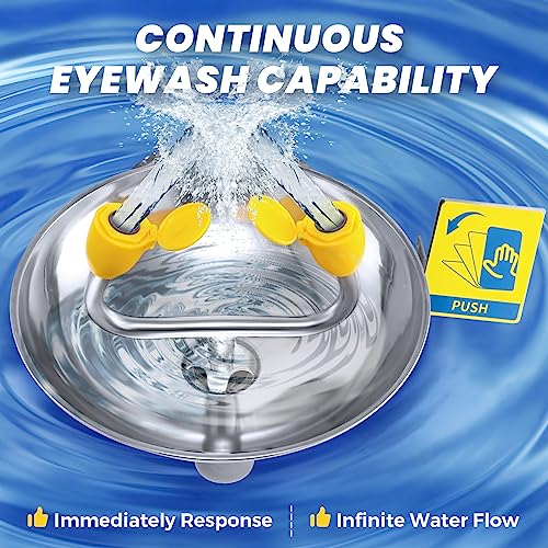 Image of Wall Mounted Eye Wash Station, Plumbing Eyewash Station with Sink, Stainless Steel Eye Washing Station with Dual Nozzles, OSHA Approved Eye Wash Unit for Industrail Use, NPT Threaded Eye Washer