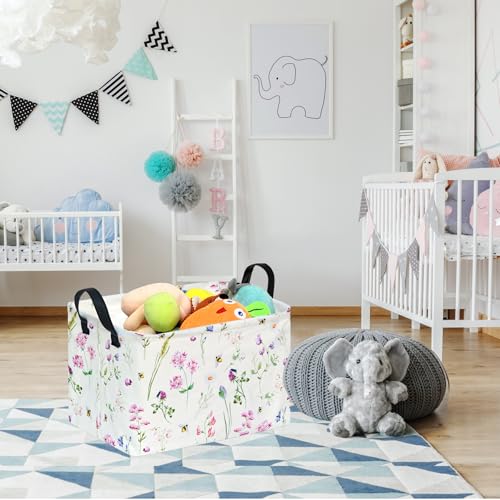 Image of Rectangle Gift Shelf Nursery Storage Basket Laundry Hamper Storage Box and Bins for Home Clothes with Handles