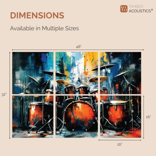 Image of Timber Acoustics Acoustic Art Wall Panels for Music Studio, PET Felt Sound Absorbing & Noise Absorber Panels for Wall, Acoustic Panels for Music Studio, 48 inchx32 inch (Drum Artwork, Set of 6)
