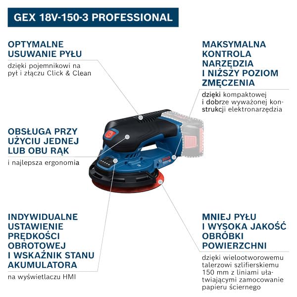 Bosch Professional GEX 18V-150-3 Akülü Eksantrik Zımpara Makinesi