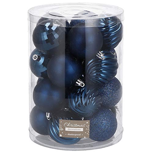 SPRINGOS Conjunto de 20 bolas de Natal com 6 cm de diâmetro, cor azul escuro, inquebrável, mate, decoração de Natal (azul escuro)