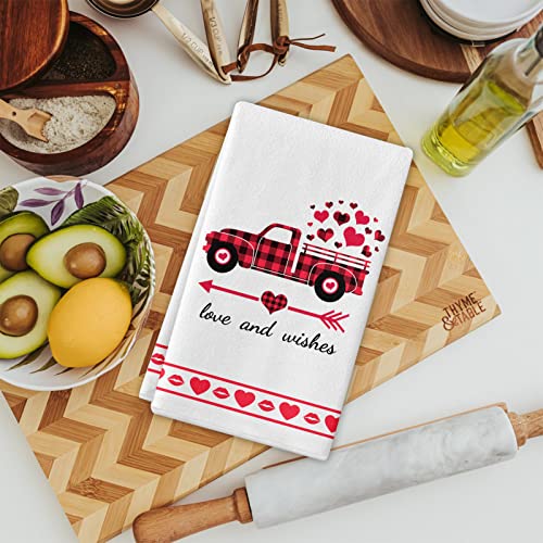 Lebsitey Valentine's Day Dish Towels, 2 Pack Hugs Heart Kisses Loads Of Love Gnomes Truck Kitchen Towels, Absorbent Drying Cloth Tea Towels For Cooking Baking, 18 X 28 Inch (Valentine's Day) #TOP6