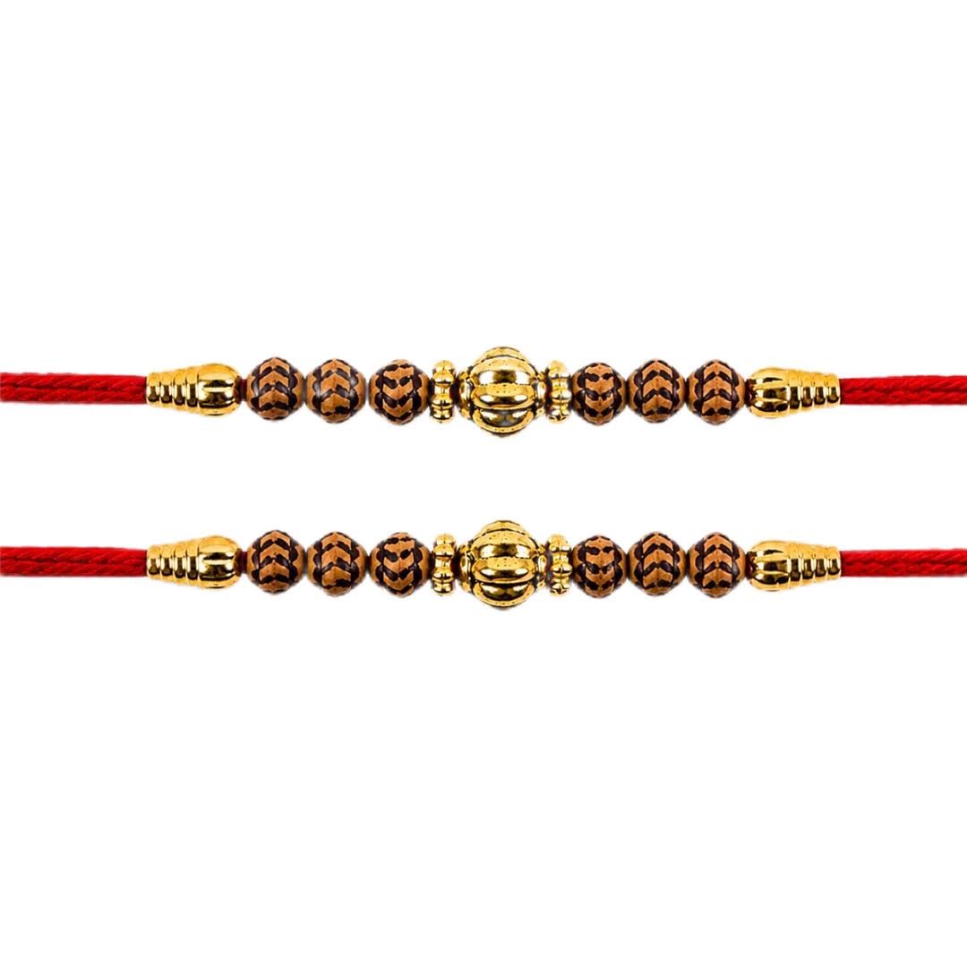 Traditional Designer Beads Spiritual Rakhi for Brother | Premium Golden Beads Handmade Raksha Bandhan Thread | Fancy Rakhi Set for Bhai | Festive Gift Combo Pack of 2-image-25