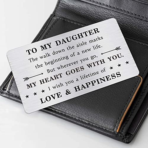 Alotozo Daughter Wedding Day Gifts, Bride Wedding Card from Mom and Dad, to Our Daughter Wedding Keepsake Engraved Wallet Card4