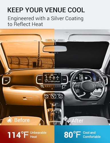 Image of Proadsy Windshield Sun Shade Custom Fit 2020-2023 2024 2025 2026 Hyundai Venue Foldable Front Sunshade Protector Sun Visor Blocks UV Rays Keep Car Cooler