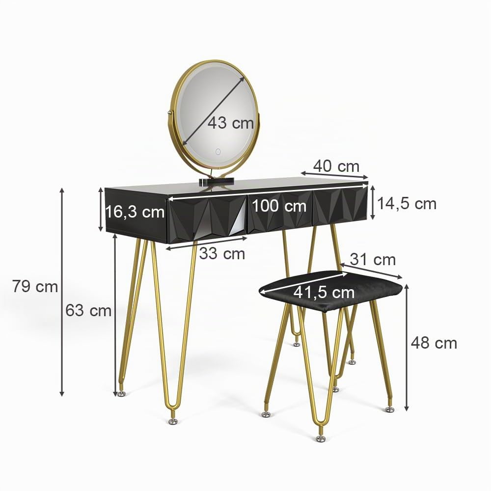 Vicco Schminktisch Ruby, Schwarz, 100 cm