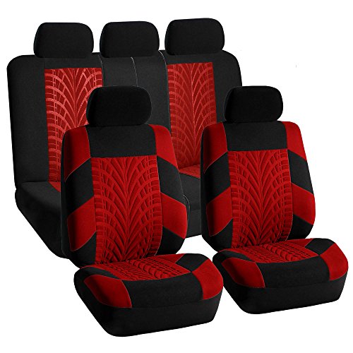 TLH Car Seat Covers Travel Master Automotive Car Seat Covers Full Set Red Seat Covers Airbag Compatible and Split Rear Car Seat Cover Universal Fit Interior Accessories for Cars Trucks and SUV