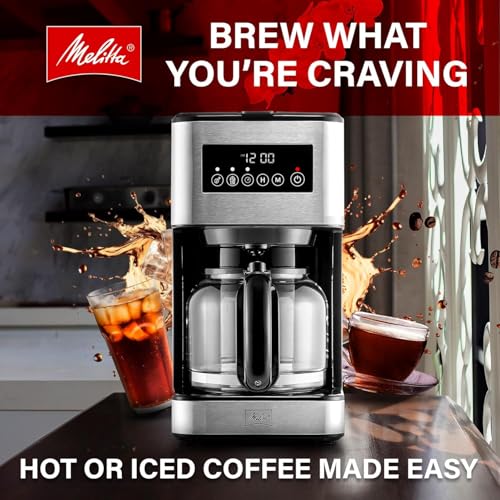 Image of Melitta Aroma Tocco Plus 12-Cup Drip Coffee Maker, Black & Stainless | Automatic & Programmable, Auto Shut Off, Touch Control Panel, 5-Pack Coffee Filters Included
