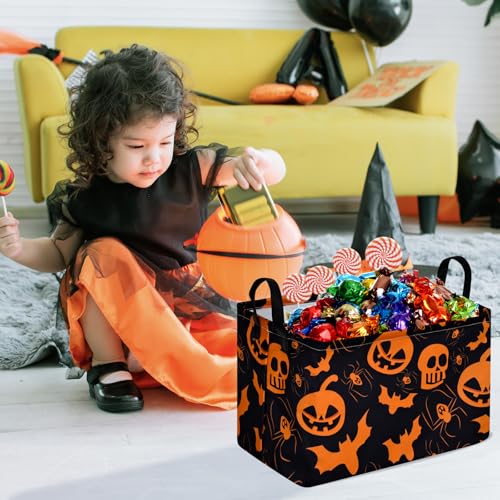 Image of Pumpkin Pattern Storage Basket Gift Shelf Basket Storage Bin, Nursery Basket Organizer Box for With Handles for Room Deco