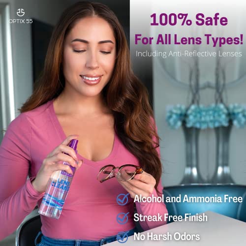 Optix 55 LENS-CLEANER-3-PACK Cleaner Spray Kit - Alcohol & Ammonia Free | (2) 8Oz + (1) 2Oz Eye Glasses (3) Microfiber Cloths Safe For Eyeglasses thumb #1