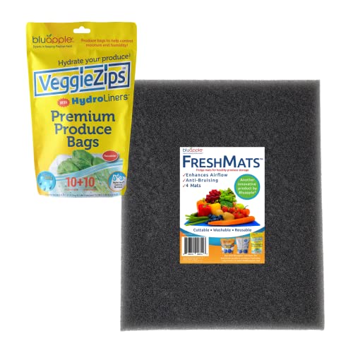 Bluapple Humidity Control Pack Produce Saver Bags And Refrigerator Mat Liners Keep Produce Fresher Longer (Gray)