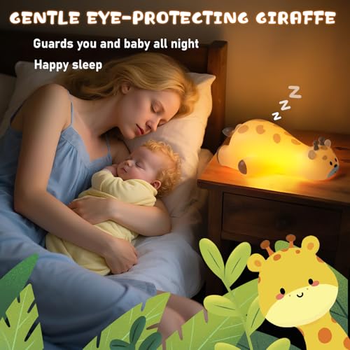Image of 3D Giraffe Night Light for Kids, Silicone Touch Sensor Night Lamp with RGB + Warm White 3000K, Auto Dusk to Dawn Sensor, Bedroom Decor, Nightlight Gift