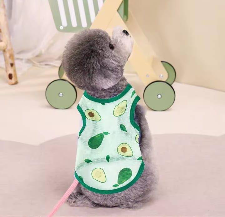 Pet Dog Avocado Print Tank Top, Sleeveless Summer Vest, Mint Green and White, Small Dog Apparel(size M)