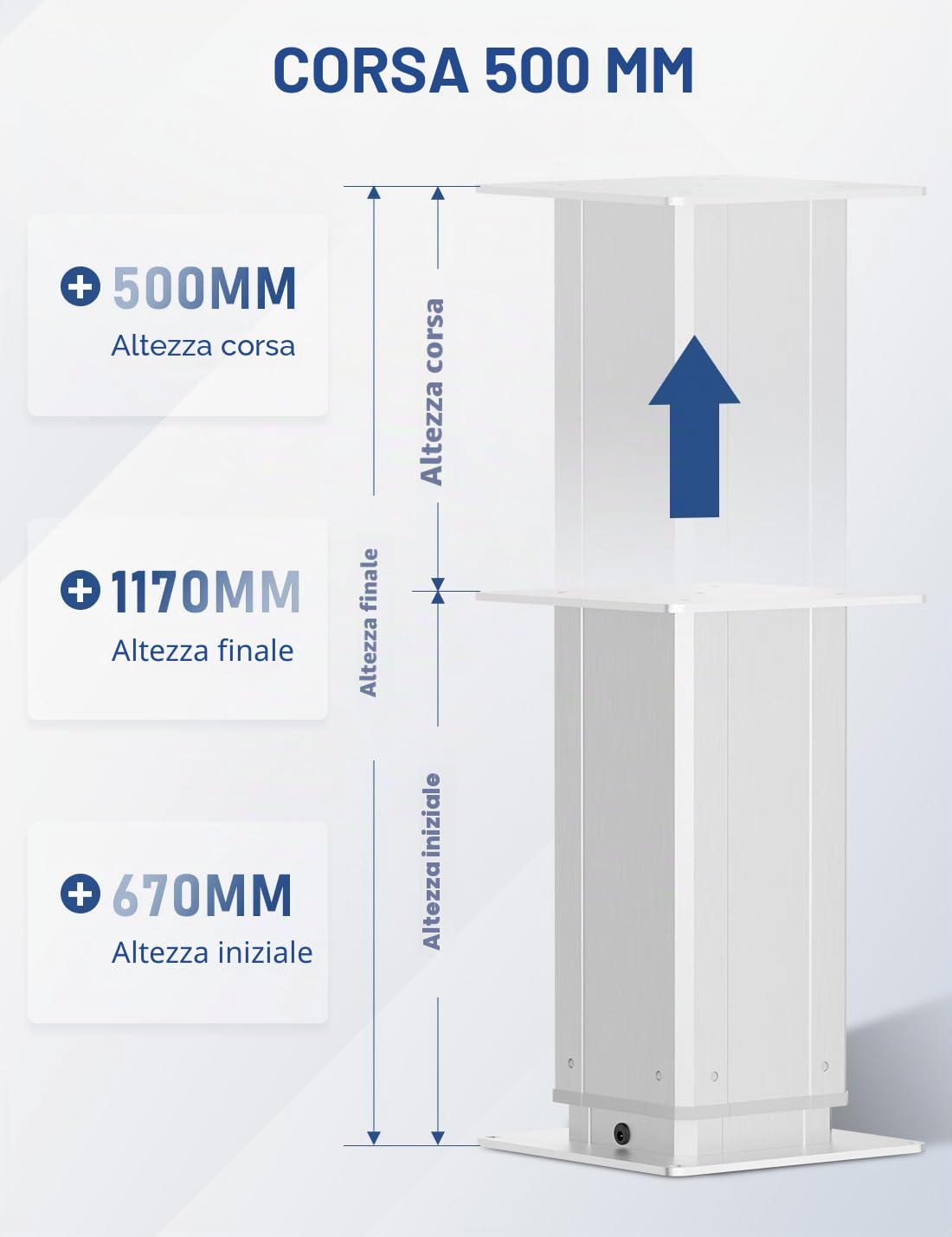 DIHOOL Tavolo Elevatore Elettrico Capacità 270kg Altezza Regolabile 670-1170mm Telaio Telescopico Telecomando WLAN Manuale Corsa 500mm Velocità 5mm s per Officina Camper Ufficio