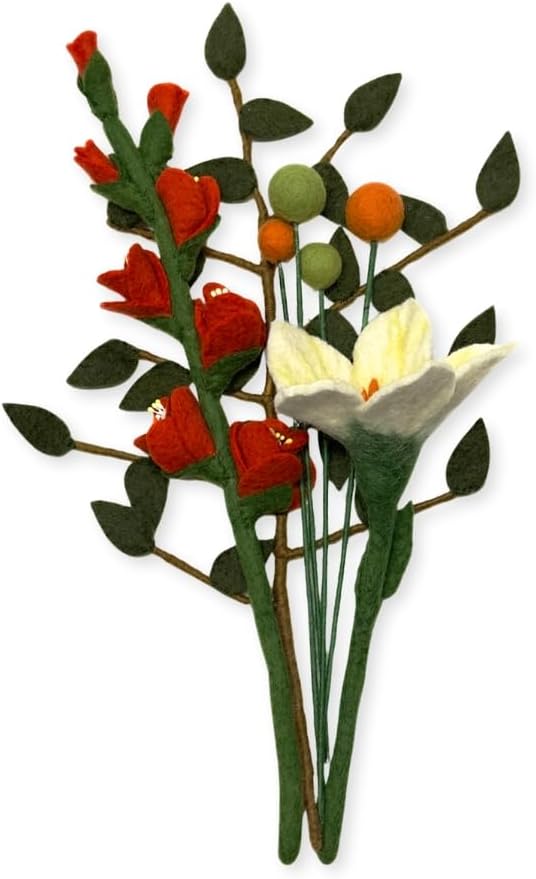 Humble Hilo Handmade Felt Flower Bouquet - Orange & White Blossoms for Fall, Holiday, Valentine's Day Home Decor