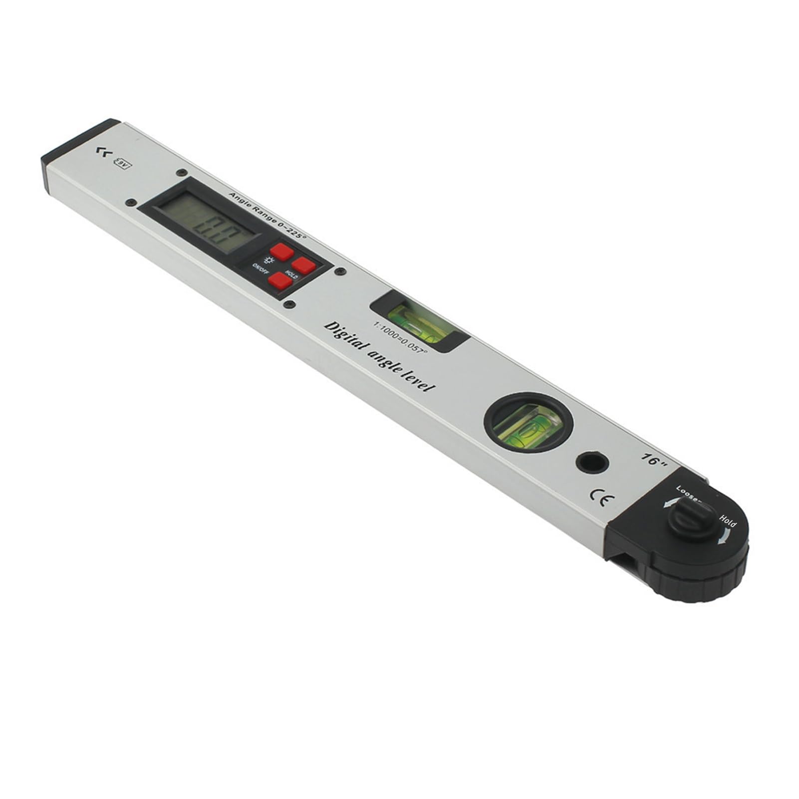 Livella angolare digitale da 16 pollici e goniometro elettrico con display LCD retroilluminato, campo di misurazione da 0 a 225 gradi, regolazione a gradini di 0,1 gradi,