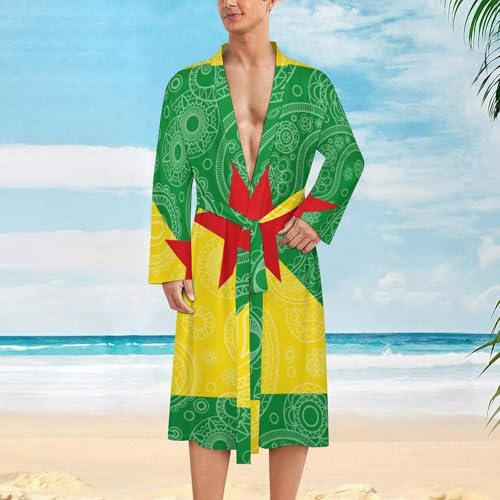 French Guiana Flag Paisley Pattern Funny Men's Robe Soft Lightweight Bathrobe Long-sleeve Spa Robes2