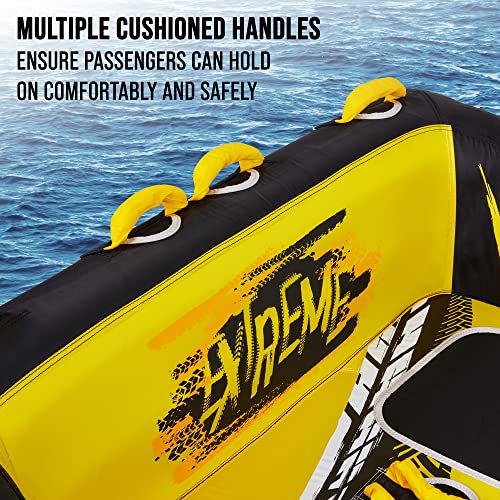 Towable Water Tube | 2-Person Inflatable Floating Raft for Boating with Cushion Seats, Grip Handles, Dual Tow Points & Speed Safety Valve For Fast Inflation | 12V Air Pump & Tow Rope Included - Thumbnail 7