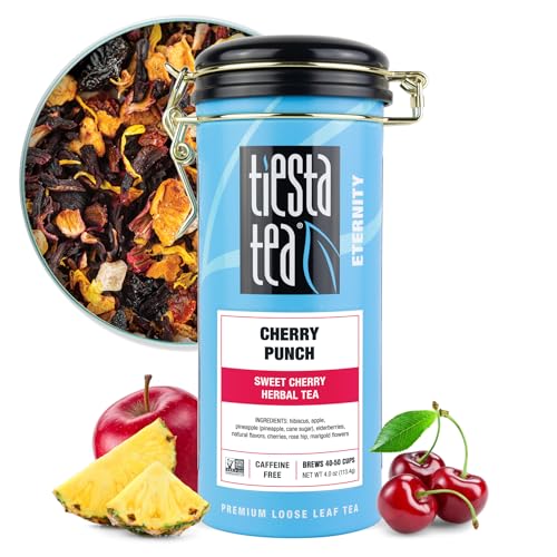 Image of Tiesta Tea - Cherry Punch, Loose Leaf, Sweet Cherry Herbal Drink, Premium Blend, Non-Caffeinated Fruit Tea, Makes Hot or Iced & Up to 50 Cups, 4oz Refillable Tin