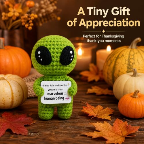 1 Piece Alien Positive Crochet Plush Gift – Emotional Support Stuffed Animal , Handmade PP Cotton Amigurumi for Birthday Gifts for Men, Women, Mom, Dad, Anniversary & Birthday Decorations(Green) - Image 3