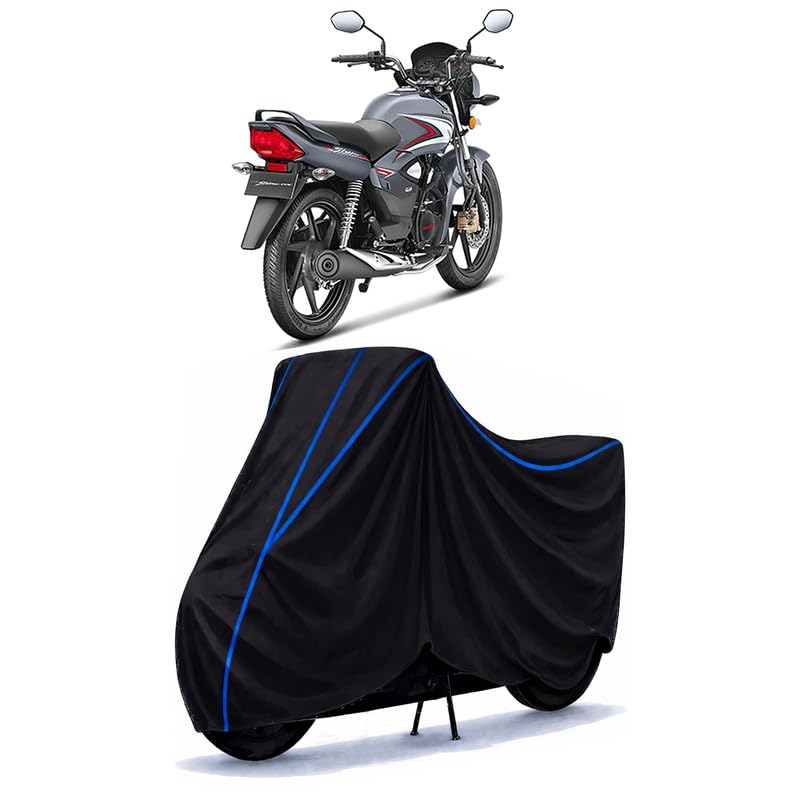 Image of Shine BS4 Bike Cover Water Resistant Universal Motorcycle Rain | Heavy Duty UV Protection, Dust, Scratch Indoor Outdoor All Weather with Black Blue Piping Elastic