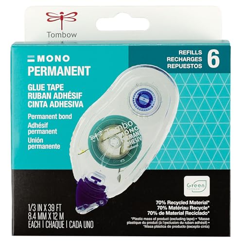 Tombow 62307 lot de 6 recharges adhésives mono permanentes ruban colle double face