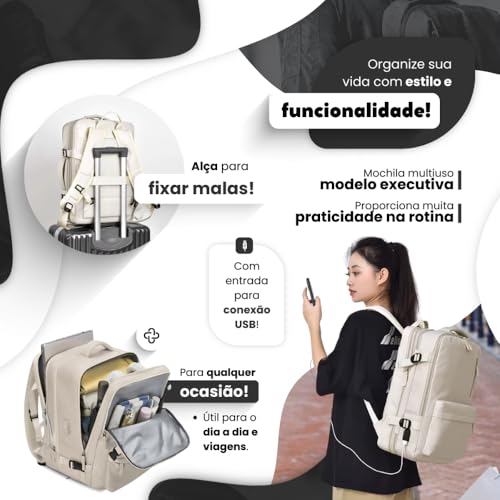Mochila de Viagem Expansível Múltiplos Compartimentos Mochila Executiva Notebook Avião Maculina Femi