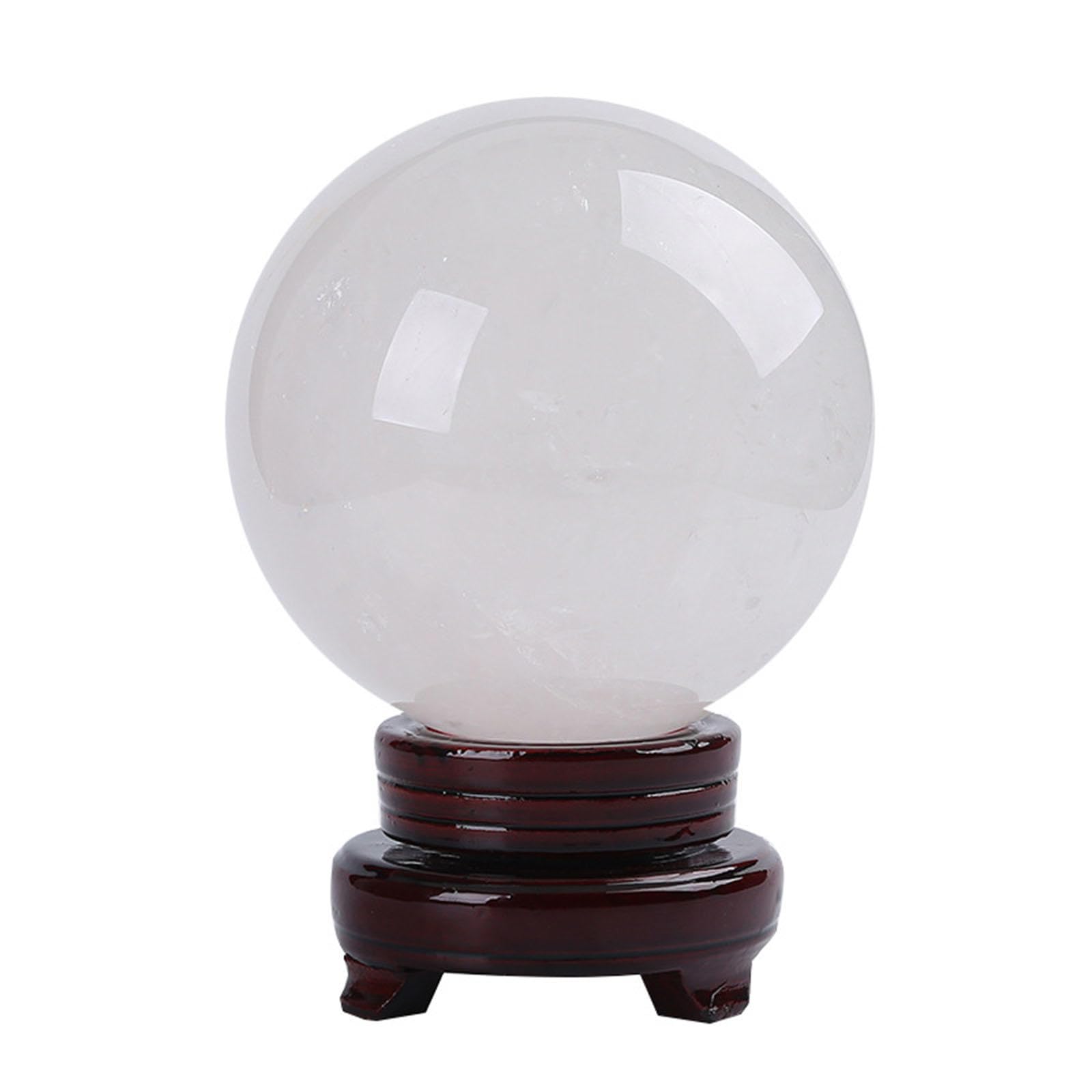 BHBHCPZGR White Crystal Ball with Stand Sphere Gemstone for Decoration Scrying Mirror Feng Shui Gifts,8cm/3.1in
