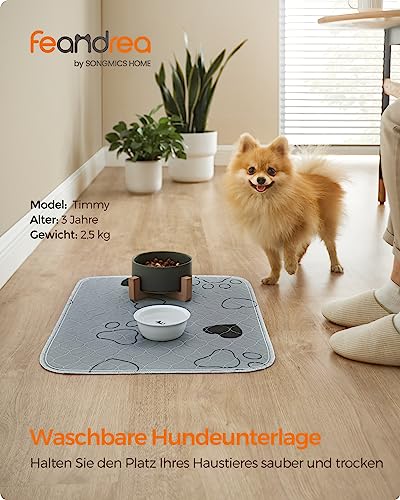 Feandrea Welpen-Unterlagen waschbar, Wiederverwendbare Matten für Hunde, 61 x 46 cm, 2er Set, S, Hundetoilette, auslaufsicher, rutschfest, super saugfähig, grau PTD018G01