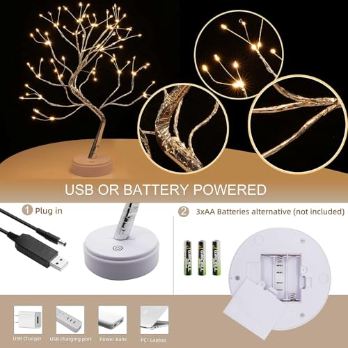 SHATCHI 50cm Twig Tree Lamp - 108 LEDs Warm White Birch USB/Battery Operated Tabletop Bonsai Tree for Christmas Decorations - Image 3