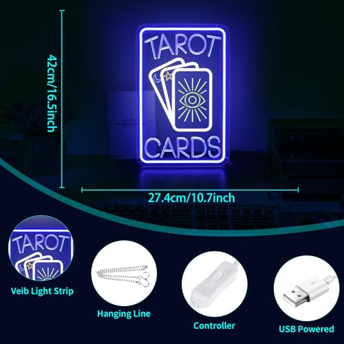 Image of Blue & White Neon Sign for Wall Decor Led Light Sign Neon Light for Room Party Home Wall Decor USB Powered - Tarot Cards