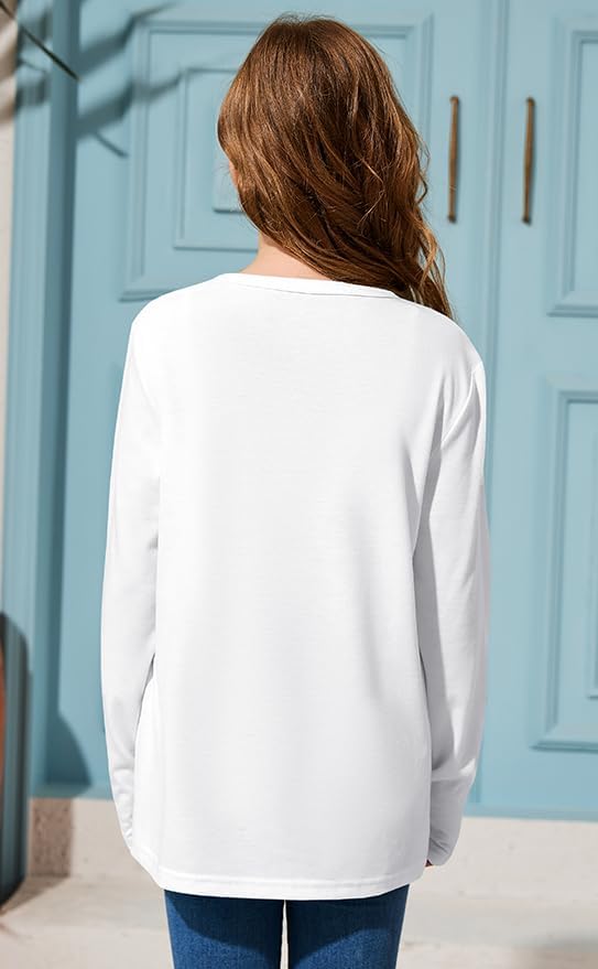 ZDC Girls Long Sleeve T Shirts Kids Crewneck Fall Winter Tops Basic Tees 5-14 Years - Image 2