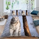 MAQUE Blanc Housse de Couette 90x190 Tigre du Bengale Parure de Lit 90x190 Imprimé 3D avec Fermeture éClair, Housses de Couettes et 2 Taies d'oreiller 65x65cm, HypoallergéNique et Super Doux