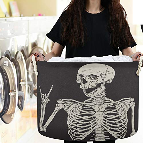 Image of visesunny Storage Basket Funny Human Skeleton Nursery Hamper Basket Clothes Toy Storage Organizer Bin Box Collapsible Laundry Bag for Kid Room,Playroom,Bathroom,Living Room,Dorm,Office