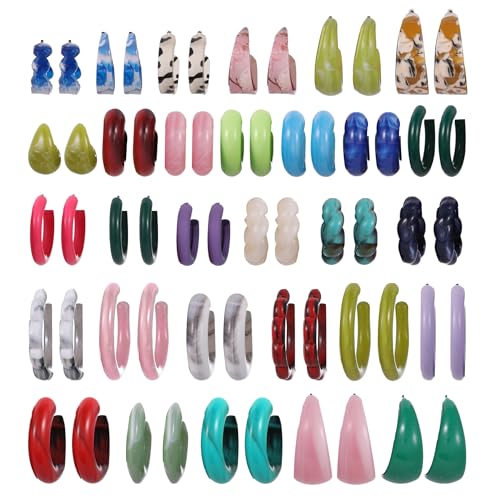 OATHYAN 30 Pairs Acrylic Resin Hoop Earrings Set for...