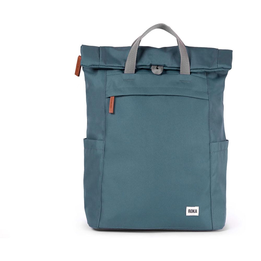 ROKA Finchley Roll Top Backpack for Women & Men - Medium Canvas Rucksack w/Magnetic Closure & Multi Pockets for Work, School, Travel - Airforce Blue