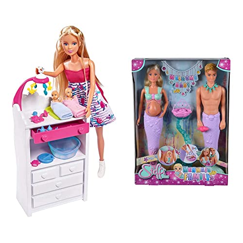 Simba Toys - Steffi Love Familia Sirena y Embarazada como Sirena, Kevin y bebé & Welcome Twins, Color 1. (105733333), Color/Modelo Surtido