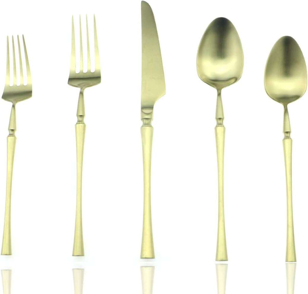 JASHII Luxury 5-Piece Flatware Silverware Set 18/10 Stainless Steel Cutlery Tableware Service for 1 Include Dinner Knife Fork Spoon Good Stuff Dishwasher Safe (Champagne Gold,w/Dessert Spoon)