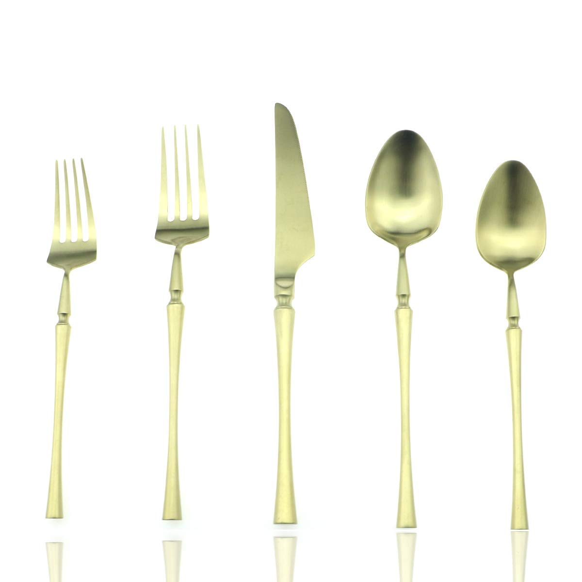 JASHII Luxury 5-Piece Flatware Silverware Set 18/10 Stainless Steel Cutlery Tableware Service for 1 Include Dinner Knife Fork Spoon Good Stuff Dishwasher Safe (Champagne Gold,w/Dessert Spoon)