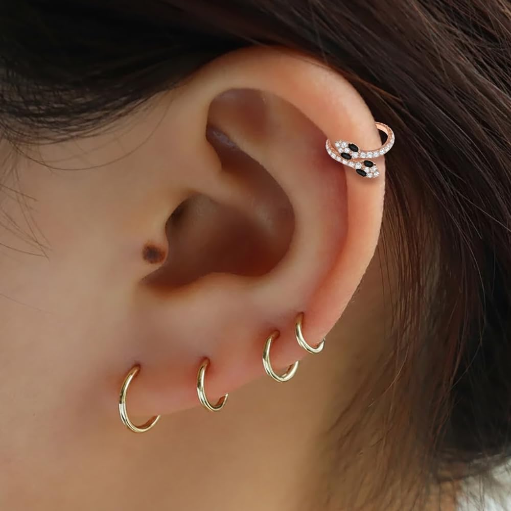 Twin Snake Cz Stone 316L acciaio chirurgico incernierato segmento clicker anello/cerchio cartilagine – Daith hoop/camera anello/helx anello – 16 Gauge Hoop