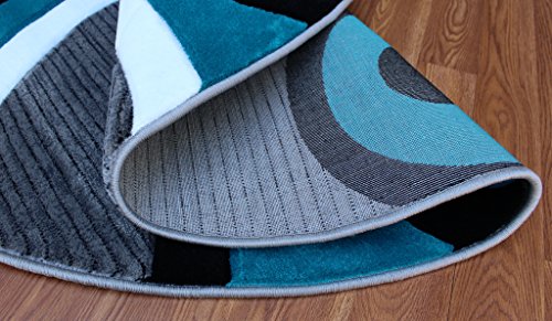 Masada Rugs Sophia Collection Hand Carved Round Area Rug Modern Contemporary Turquoise Grey White Black (8 Feet X 8 Feet) Round #TOP2