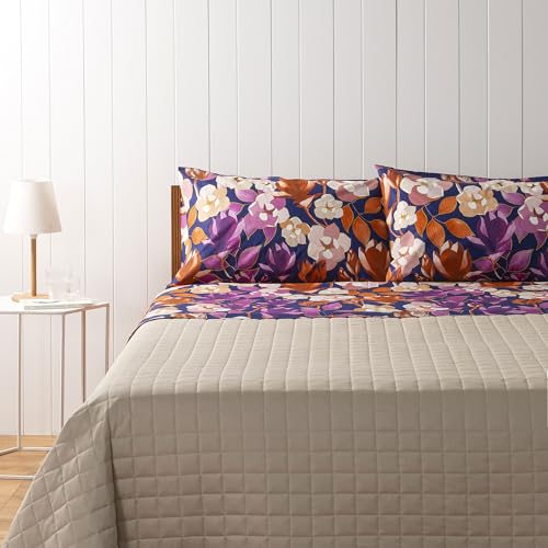Bassetti, Completo Letto Matrimoniale, Collezione Garden Flowers, 100% Cotone, Blue Moon con Fiori