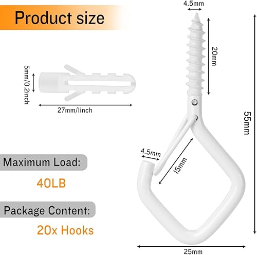 Miniatura 10 de Ganchos de techo para colgar luces colgantes, ganchos de pared para colgar ganchos de tornillo resistentes, ganchos blancos para plantas, ganchos de