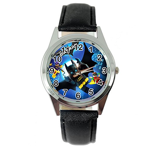Ronde Montre à Quartz Noir Bande de Cuir Batman Kids