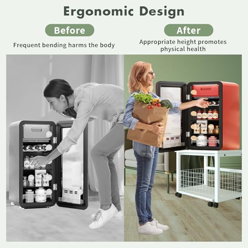 Mini Fridge Stand with Storage Basket, Mobile Refrigerator Stand, Rolling Compact Fridge Cart with Wheels, Heavy Duty Fridge Beverage Table for Home, Office, Dorm - White, Includes 2 Ice Cube Trays - Thumbnail 6