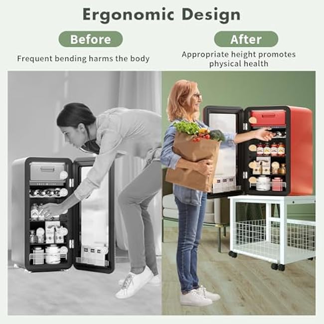 Mini Fridge Stand with Storage Basket, Mobile Refrigerator Stand, Rolling Compact Fridge Cart with Wheels, Heavy Duty Fridge Beverage Table for Home, Office, Dorm - White, Includes 2 Ice Cube Trays-xUXlDFsO