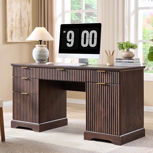 JXQTLINGMU 58" Modern Executive Desk with Storage, Wood Home Office