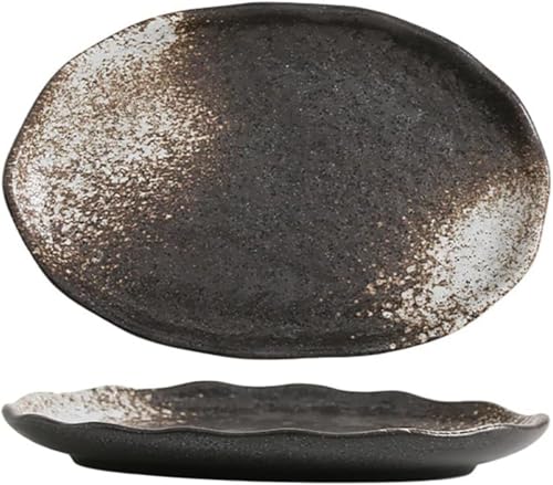 Livmorx 2個入り 楕円皿 和風 陶器 お皿セット すし 焼き物皿 魚 刺身 寿司 魚料理 和食 ソース入 薬味壺 楕円形 プレート 食器 レストラン 居酒屋 磁器 おしゃれ 電子レンジ 食洗機対応 (2個入り,白褐色)