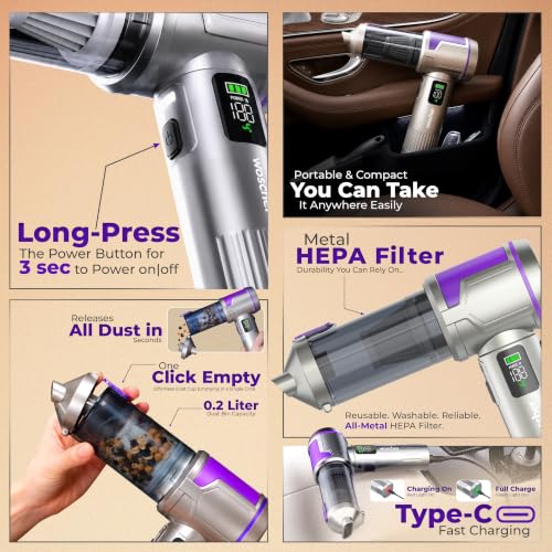 Image of WOSCHER Phantom i32 Vacuum Cleaner for Home Use|Car Use|4 in 1 Cordless Vacuum Cleaner & Blower|Rechargeable 3x2000mAh|3 Speed Suction Upto 20000PA|BLDC Motor|Clean Sofa, Curtains|1 Year Warranty